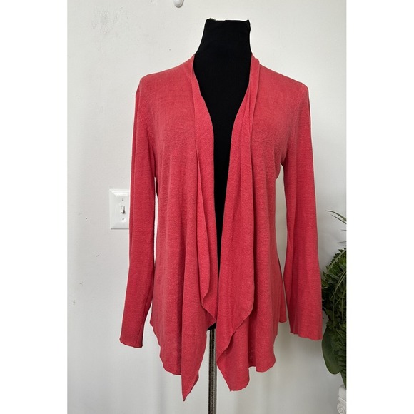Eileen Fisher Sweaters - Eileen‎ Fisher Orange Pink 100% Organic Linen Slouchy Knit Cardigan Open Front L